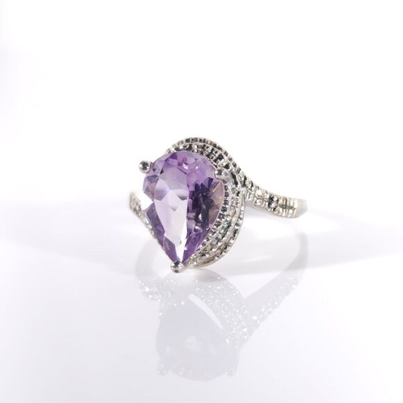 Amethyst Pear 2.5 Carats Ring Size 8 - Picture 4 of 13